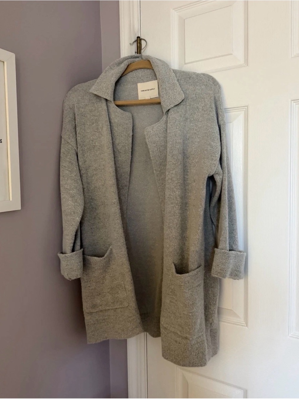 Thread & Supply Women's Cardigan Sweater Soft Cozy Knit w/ Pockets Gray XS